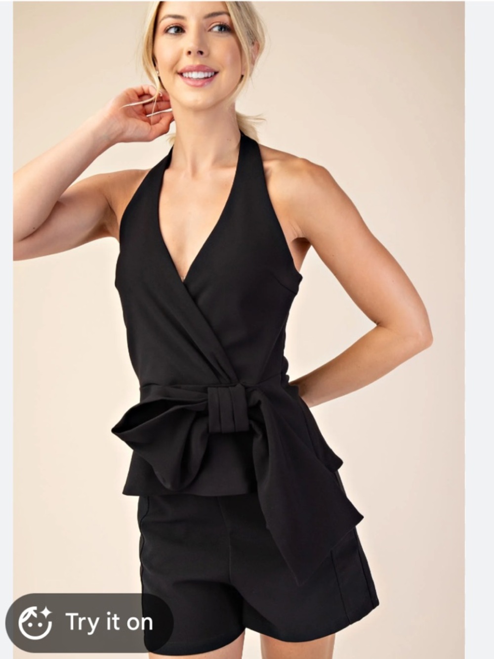 glam Black Halter Bow-Accent Wrap Camisole